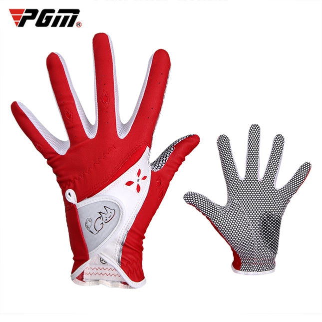 PGM One Pair Golf Non-Slip PU Leather Gloves for Women (Color:Red Size:18)-garmade.com