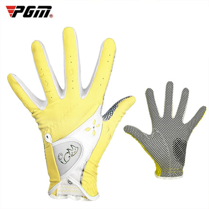 PGM One Pair Golf Non-Slip PU Leather Gloves for Women (Color:Yellow Size:20)-garmade.com