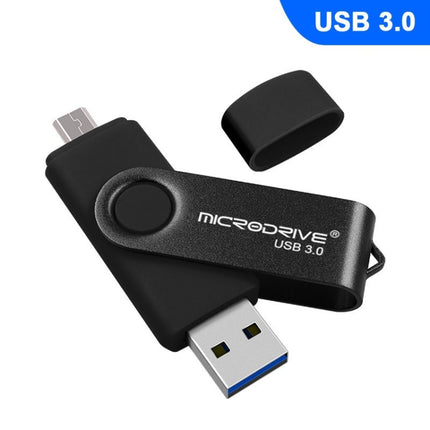 MicroDrive 16GB USB 3.0 Android Phone & Computer Dual-use Rotary Metal U Disk (Black)-garmade.com