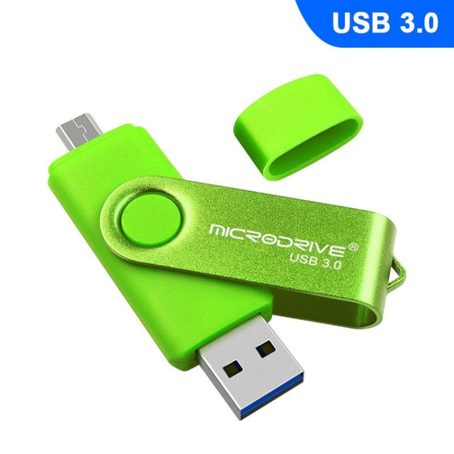 MicroDrive 16GB USB 3.0 Android Phone & Computer Dual-use Rotary Metal U Disk (Green)-garmade.com