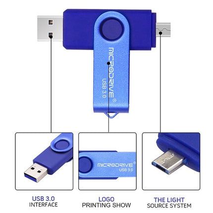 MicroDrive 16GB USB 3.0 Android Phone & Computer Dual-use Rotary Metal U Disk (Green)-garmade.com