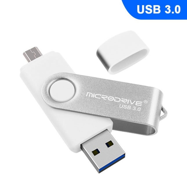 MicroDrive 16GB USB 3.0 Android Phone & Computer Dual-use Rotary Metal U Disk (White)-garmade.com
