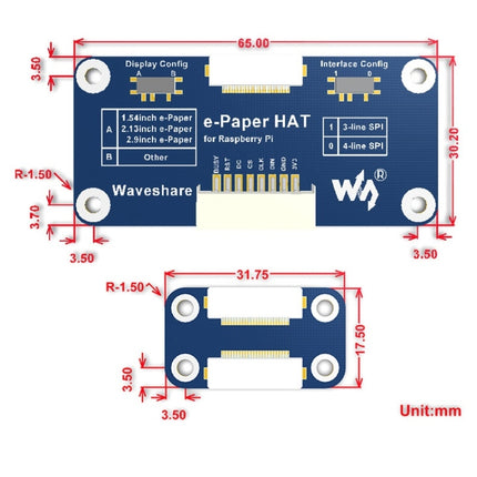 Waveshare 7.5 inch 640x384 E-Ink Display HAT for Raspberry Pi, Three-color, SPI Interface-garmade.com