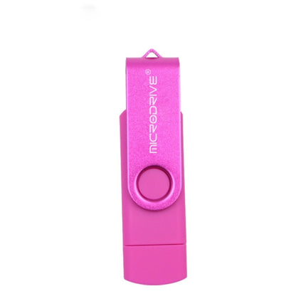 MicroDrive 32GB USB 2.0 Mobile Computer Dual-use Rotating OTG Metal U Disk (Pink)-garmade.com