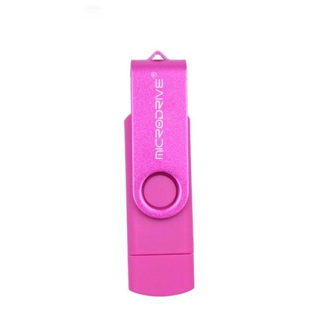 MicroDrive 32GB USB 2.0 Mobile Computer Dual-use Rotating OTG Metal U Disk (Pink)-garmade.com