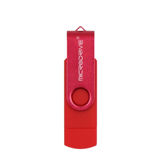 MicroDrive 32GB USB 2.0 Mobile Computer Dual-use Rotating OTG Metal U Disk (Red)-garmade.com
