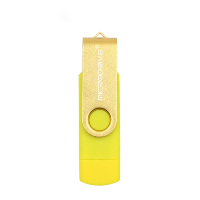 MicroDrive 32GB USB 2.0 Mobile Computer Dual-use Rotating OTG Metal U Disk (Yellow)-garmade.com