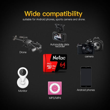 Netac P500 PRO 64GB U3 Speed Level Automobile Data Recorder Monitor Camera Memory Card TF Card-garmade.com