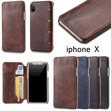 Oil Wax Cowhide Horizontal Flip Leather Case for iPhone X / XS, with Card Slots & Wallet-garmade.com