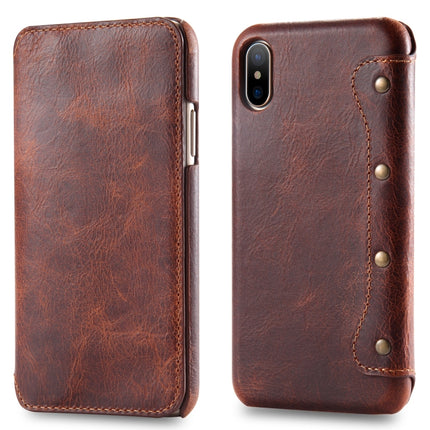 Oil Wax Cowhide Horizontal Flip Leather Case for iPhone X / XS, with Card Slots & Wallet-garmade.com