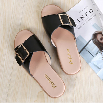 Casual Simple Non-slip Wear-resistant Square Buckle Beach Slippers Sandals for Women (Color:Black Size:35)-garmade.com