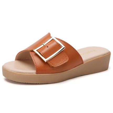 Casual Simple Non-slip Wear-resistant Square Buckle Beach Slippers Sandals for Women (Color:Orange Size:35)-garmade.com