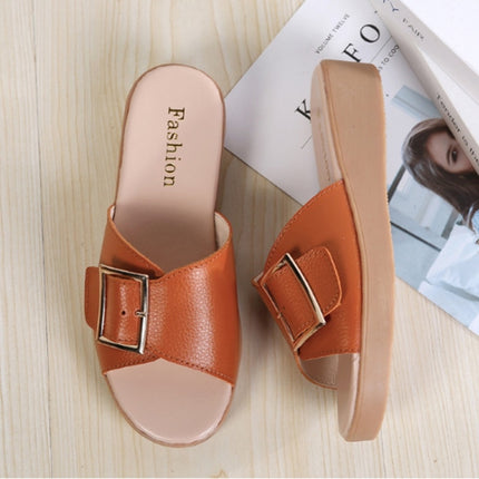 Casual Simple Non-slip Wear-resistant Square Buckle Beach Slippers Sandals for Women (Color:Orange Size:35)-garmade.com