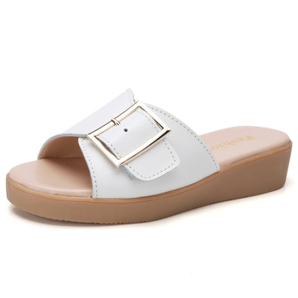 Casual Simple Non-slip Wear-resistant Square Buckle Beach Slippers Sandals for Women (Color:White Size:35)-garmade.com