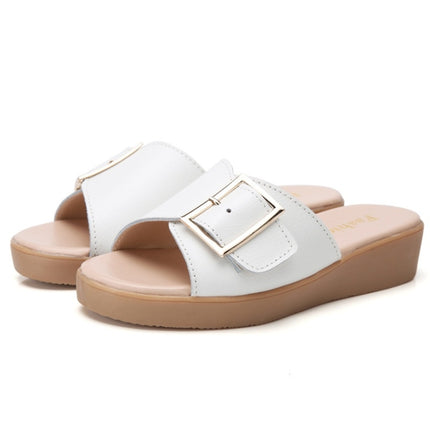 Casual Simple Non-slip Wear-resistant Square Buckle Beach Slippers Sandals for Women (Color:White Size:36)-garmade.com
