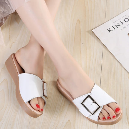 Casual Simple Non-slip Wear-resistant Square Buckle Beach Slippers Sandals for Women (Color:White Size:39)-garmade.com