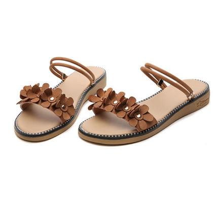 Casual Wild Flower Flat Sand Booth Two-wear Non-slip Sandals slippers for Women (Color:Brown Size:35)-garmade.com