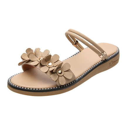 Casual Wild Flower Flat Sand Booth Two-wear Non-slip Sandals slippers for Women (Color:Apricot Size:35)-garmade.com