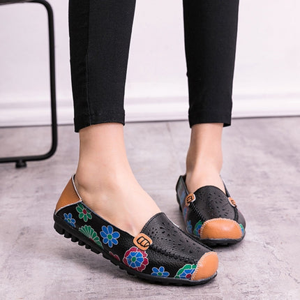 Flower Hollow Casual Peas Shoes for Women (Color:Black Size:35)-garmade.com