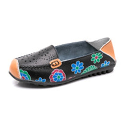 Flower Hollow Casual Peas Shoes for Women (Color:Black Size:37)-garmade.com