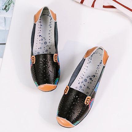 Flower Hollow Casual Peas Shoes for Women (Color:Black Size:39)-garmade.com