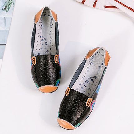 Flower Hollow Casual Peas Shoes for Women (Color:Black Size:41)-garmade.com