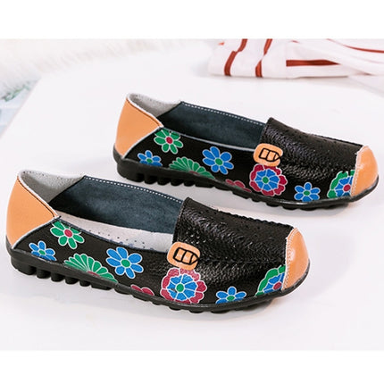 Flower Hollow Casual Peas Shoes for Women (Color:Black Size:43)-garmade.com