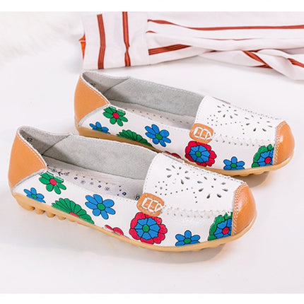 Flower Hollow Casual Peas Shoes for Women (Color:White Size:36)-garmade.com