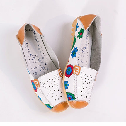 Flower Hollow Casual Peas Shoes for Women (Color:White Size:36)-garmade.com