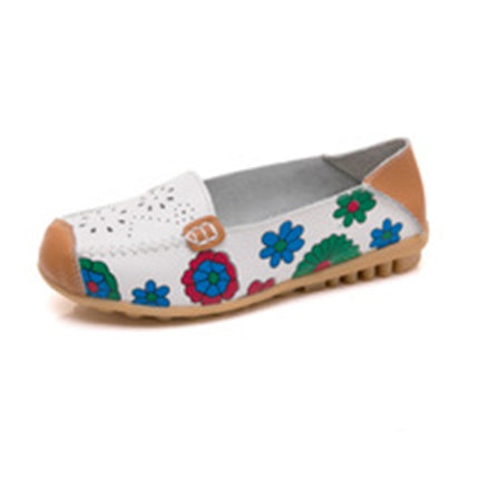 Flower Hollow Casual Peas Shoes for Women (Color:White Size:37)-garmade.com