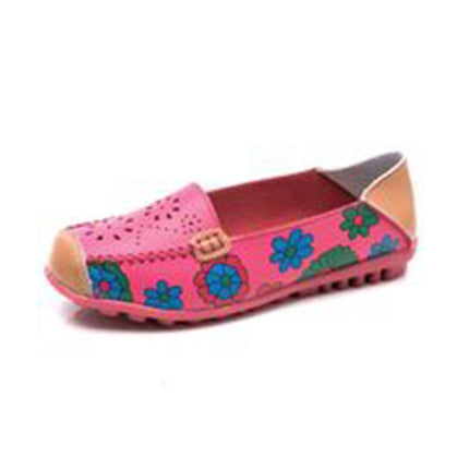 Flower Hollow Casual Peas Shoes for Women (Color:Rose Red Size:37)-garmade.com