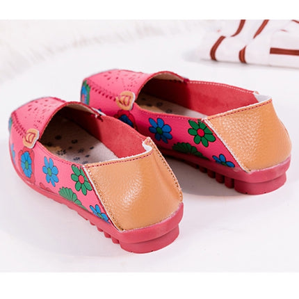 Flower Hollow Casual Peas Shoes for Women (Color:Rose Red Size:37)-garmade.com