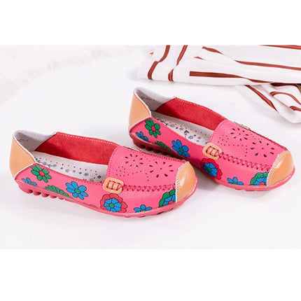Flower Hollow Casual Peas Shoes for Women (Color:Rose Red Size:41)-garmade.com