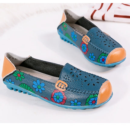 Flower Hollow Casual Peas Shoes for Women (Color:Dark Blue Size:35)-garmade.com