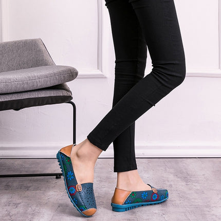 Flower Hollow Casual Peas Shoes for Women (Color:Dark Blue Size:41)-garmade.com