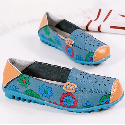 Flower Hollow Casual Peas Shoes for Women (Color:Baby Blue Size:37)-garmade.com