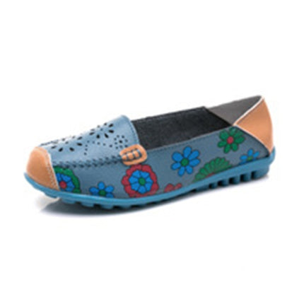 Flower Hollow Casual Peas Shoes for Women (Color:Baby Blue Size:39)-garmade.com
