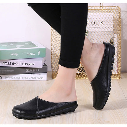 Casual Half Drag Lazy Shoes Shallow Mouth Peas Shoes for Women (Color:Black Size:35)-garmade.com