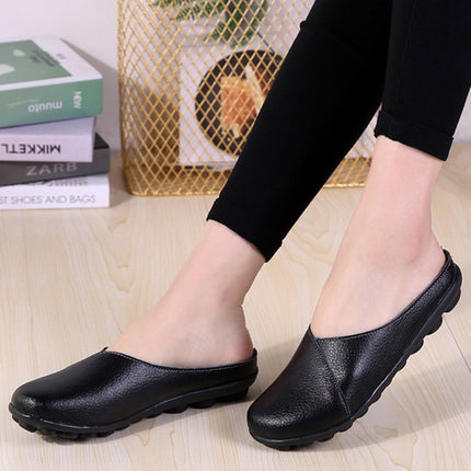 Casual Half Drag Lazy Shoes Shallow Mouth Peas Shoes for Women (Color:Black Size:39)-garmade.com