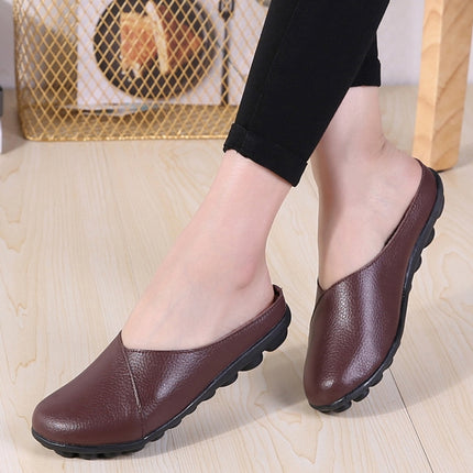 Casual Half Drag Lazy Shoes Shallow Mouth Peas Shoes for Women (Color:Brown Size:35)-garmade.com