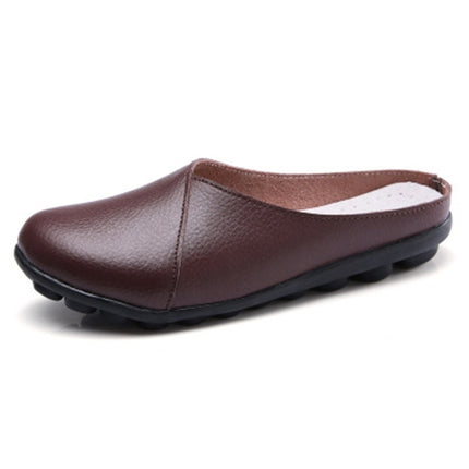 Casual Half Drag Lazy Shoes Shallow Mouth Peas Shoes for Women (Color:Brown Size:37)-garmade.com