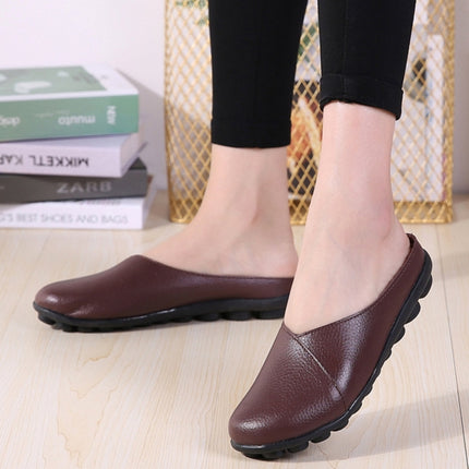 Casual Half Drag Lazy Shoes Shallow Mouth Peas Shoes for Women (Color:Brown Size:37)-garmade.com
