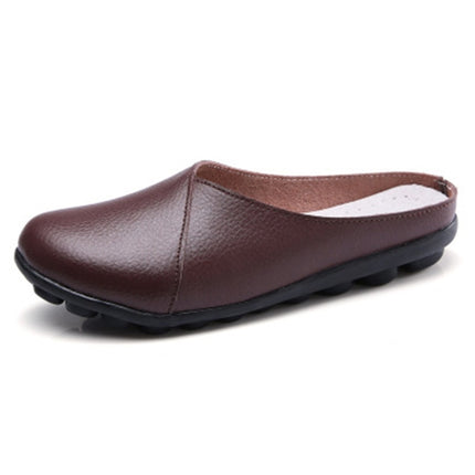 Casual Half Drag Lazy Shoes Shallow Mouth Peas Shoes for Women (Color:Brown Size:38)-garmade.com