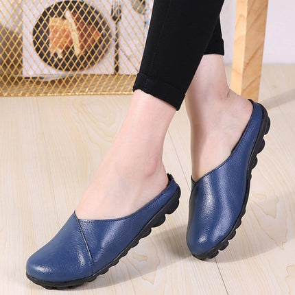 Casual Half Drag Lazy Shoes Shallow Mouth Peas Shoes for Women (Color:Dark Blue Size:38)-garmade.com