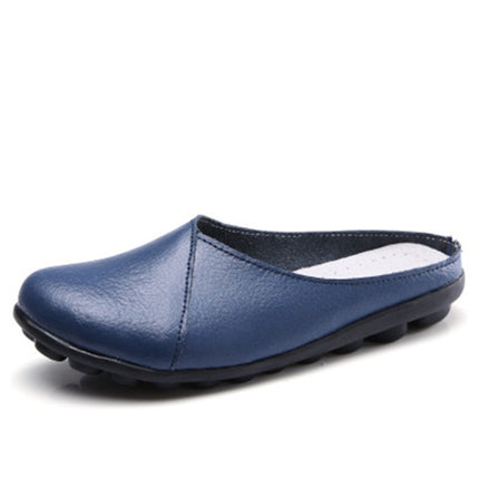 Casual Half Drag Lazy Shoes Shallow Mouth Peas Shoes for Women (Color:Dark Blue Size:39)-garmade.com