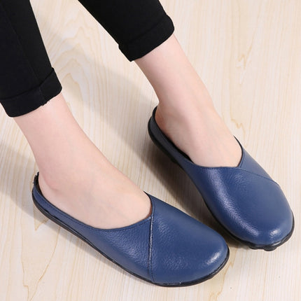 Casual Half Drag Lazy Shoes Shallow Mouth Peas Shoes for Women (Color:Dark Blue Size:39)-garmade.com