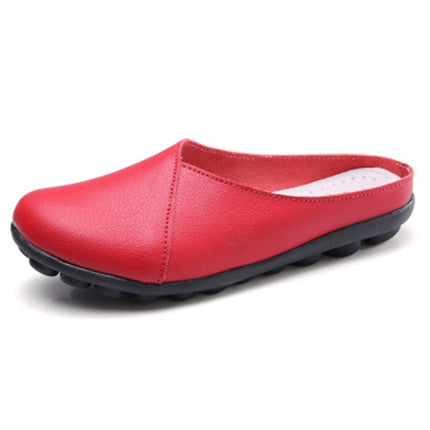 Casual Half Drag Lazy Shoes Shallow Mouth Peas Shoes for Women (Color:Red Size:35)-garmade.com