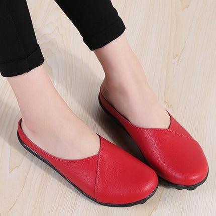 Casual Half Drag Lazy Shoes Shallow Mouth Peas Shoes for Women (Color:Red Size:35)-garmade.com