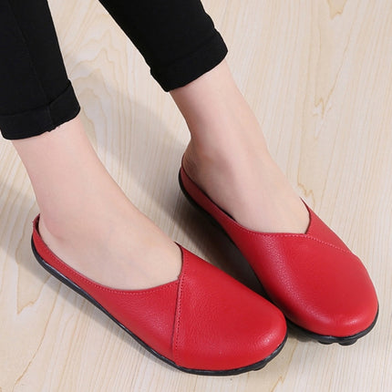 Casual Half Drag Lazy Shoes Shallow Mouth Peas Shoes for Women (Color:Red Size:40)-garmade.com