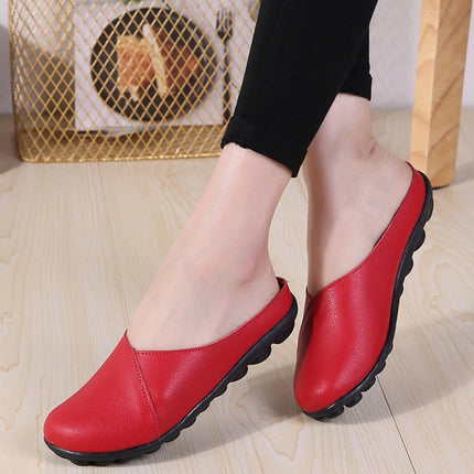 Casual Half Drag Lazy Shoes Shallow Mouth Peas Shoes for Women (Color:Red Size:40)-garmade.com